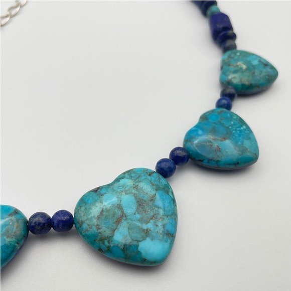 Vintage Jay King Turquoise Lapis Reversible Heart Beaded Necklace DTR Mine Finds - Picture 5 of 8